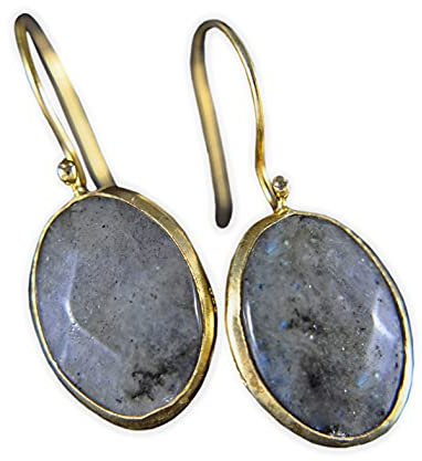 Labradorit - 925 Silber - Ohrringe - 14k vergoldet - facettiert - Oval - Geschenk für Sie - Origineller Schmuck - Geburtsstein - Edelstein - Heilstein - Chakra - Grau - Muttertagsgeschenk