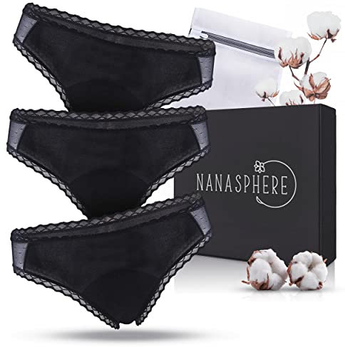 Stück Perioden Unterwäsche Mädchen Starke Blutung + Wäschesack | Saugfähig Bio-Baumwolle Zertifiziert Menstruationsunterwäsche unter Kleidung Menstruation Periodenslip Damen Teenager (S, Schwarz)