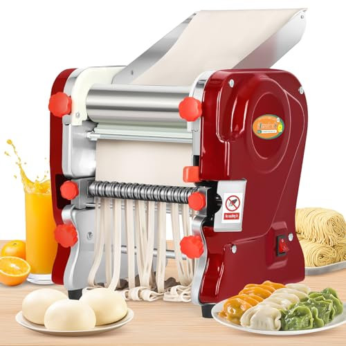 Newhai Commercial Electric Pasta Maker, Automatic Noodle Machine, 2-in-1 Heavy Duty Dough Roller Pressing Machine, with 2mm/6mm Blade, 550W Stainless Steel (with a 2mm/6mm dual use blade)