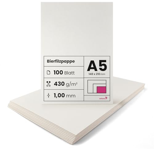 Netuno 100 fogli cartone assorbente crema formato A5 14,8 x 21 cm 1,0 mm 430g cartoncino rigido per sottobiccieri birra base torte cartone per album coperture rilegatura cartone beermat board cream