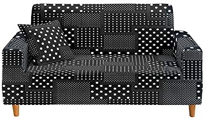 FANSU Stretch Sofabezug Antirutsch Sofaüberwürfe mit Armlehnen, Tupfendruck Ecksofa L Form Sofa/Couchbezug/Sesselbezug für Wohnzimmer Wohnkultur (Schwarzes Quadrat,3 Sitzer)