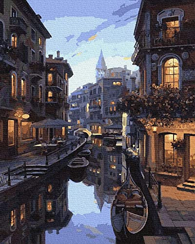 Artnapi Malen nach Zahlen Erwachsene mit Rahmen | DIY Handgemalt | Venedig am Abend | Kit für Anfänger und Erwachsene | Set inklusive Acrylfarben & Pinsel | 40x50cm Leinwand | Ideal als Geschenk