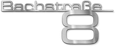 Metzler Hausnummer Edelstahl, individueller Schriftzug V2A Stahl, Hausnummernschild, Straßenschild, Wunschstraßenname und Hausnummer, 3D-Effekt, Rostfrei & Wetterfest, Made in Germany, Länge: 1200mm