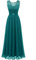 Berylove Robe Cocktail Mariage Longue Femme Vert Roi Mousseline sans Manche Col V à Dos Elégante pour Soirée BLP7025 Peacock Green L