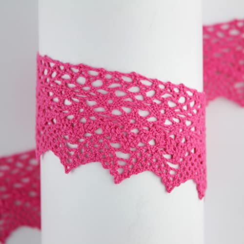 PUNTILLA DE BOLILLO DE ALGODÓN BORDADO EN CROCHET MECÁNICO DE COLORES LISOS 40mm (FUCSIA, 1)