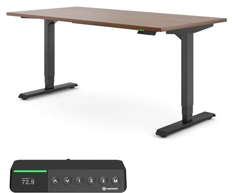 Ergotopia Desktopia Pro X Elektrisch höhenverstellbarer Schreibtisch, Ergonomischer Stehtisch für Büro oder Home Office (Nussbaum, Gestell Schwarz, 120 x 80 cm)