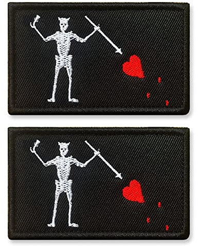 2 Pack Embroidered Patch Pirate Edward Military Badge Tactical Morale Applique Fastener Hook & Loop Tactical Pirate Flag Emblem Patch (1.96 x 3.14inch)