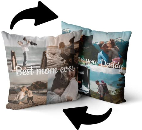 Personalisierte Fleece Kissen mit eigenen Foto & Text | Individuell Fotokissen mit Füllung | Foto-Kissen Selbst gestalten | Doppelseitige Bedruckte Kissen Fotogeschenk (Doppelseitig - 8 Foto)