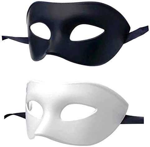 Masque de mascarade homme femme fête romaine grecque vénitienne Mardi Gras, demi visage yeux masques grec mythologique, adapté pour Halloween Noël Mardi Gras Party, taille unique, blanc + noir, 2 PC