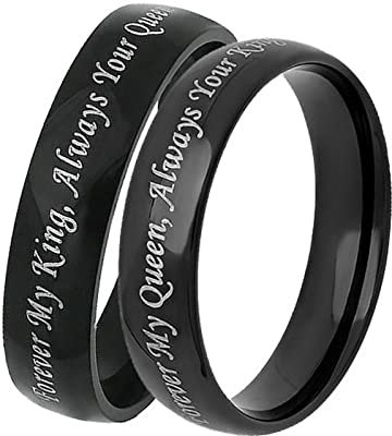 Partner Ringe Edelstahl, Partner Ringe für Sie Und Ihn Schwarz Gravur Forever My King/Queen Ringe Frauen Ring für Männer Geschenk für Paare