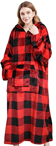 Genfien Hoodie Decke mit Ärmeln Deckenpullover für Damen Tragbare Decke für Frauen Sherpa Fleece Hoodie Sweatshirt mit Big Pocket Geeignet Kapuzenpullis für Männer und Frauen Einheitsgröße