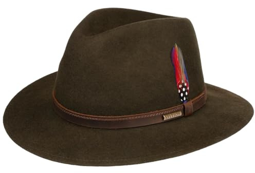 Stetson Lescott Traveller Wollhut Unifarbener Hut 100% Wollfilz Robust Wasserabweisend Made in the EU Unisex Herbst/Winter Oliv XL (60-61 cm)