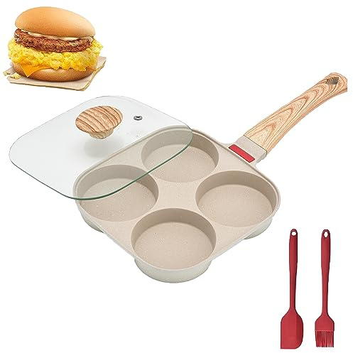 Egg Frying Pan with Lid, 4 Cup Egg Pan Nonstick, Induction Compatible-White