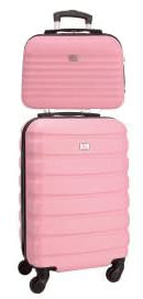 David Jones - Set Valise Cabine + Mallette Vanity - Bagage à Main Avion 55x35x20 Coque Rigide Légère Matière ABS - Trolley 4 Roues Fermeture Serrure TSA - Sac Reporter Voyage Ryanair Easyjet - Rose