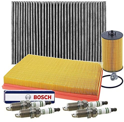 ATEC Germany Inspektionspaket Filterset 1x Luftfilter, 1x Innenraumfilter (Pollenfilter) mit Aktivkohle, 4x Zündkerze FQR8LEU2, Kompatibel mit OPEL ASTRA G (T98) (F35), ASTRA H (A04), ASTRA J GTC,