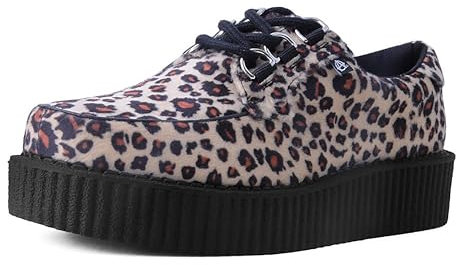 T.U.K. Anarchic Creeper - Scarpe da Uomo e da Donna - Colore Brown Leopard Vegan Fur - Scarpe Stringate in Pelle vegana e camoscio in Stile Puck, Goth e Rocker - Taglia EU37
