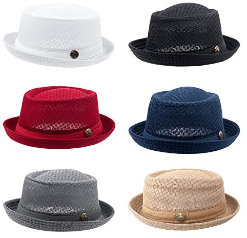 6 Pcs Leichter Maschenhut für den Sommer, 1920er-Jahre-Kostüm, Party-Kappe, aufrollbare Krempe, Bowler, Flacher Hut für Herren