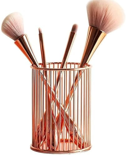GRAWIT N/A Nordic Hollow Out Makeup Brush Pot Holder Organizer Iron Round Practical Pen Pencil Cup Rose Gold Makeup Cosmetic Organizer Box (Color : Rose Gold) Made in China