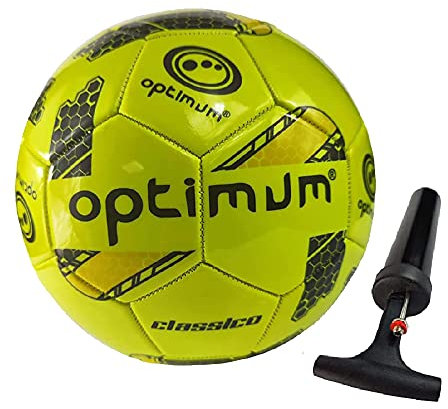 Optimum Classico All-Weather Football Ball - Stylish, Soft-Touch PVC, Even Pressure, Ideal for Training & Matches, Suitable for All Grounds - YELLOW - SIZE 3 - With Pump