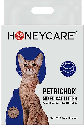 HONEY CARE Petrichor Mix Cat Litter I Tofu Cat Litter I Nature Plant-Based Pellets and Bentonite Sustainable I Low-Dust Qucik Clumping Superior Odor Control, 6 Lbs