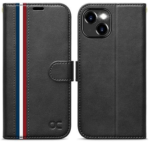 OCASE iPhone 15 Hülle Handyhülle [Premium PU Leder] [Kartenfach] [Standfunktion] RFID Schutzhülle Klapphülle Handytasche Lederhülle Kompatibel für iPhone 15 Stilvoll Schwarz
