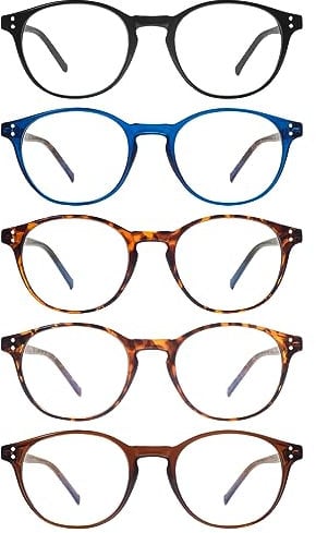 ZONLON 5 Pack Retro Reading Glasses Men Women Blue Light Blocking Lightweight Computer Readers with Spring Hinges (5 multicolor, 2.25, multiplier_x)