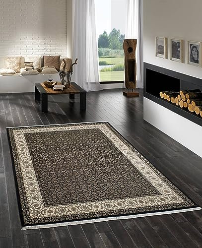 Rug Studios Teppich Varanasi | Farbe: Schwarz; Größe: 170 x 240 cm | strapazierfähig und leicht zu reinigen | Wohnzimmer | Schlafzimmer