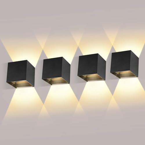 ledmo 4 Stück LED Wandleuchten Innen/Aussen Wandlampe 12W Auf und Ab Einstellbarer Lichtstrahl 2700-3000K Warmweiß IP65 Wasserdichte Wandleuchte Schwarz