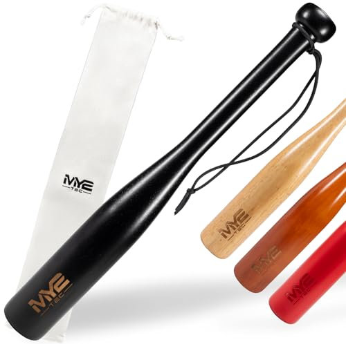 Robuster Massivholz Baseballschläger aus Holz - 18 Zoll 48cm - Outdoor Baseball Schläger mit Schlaufe und Tragetasche für Training und Selbstverteidigung Self Defense Baseball Bat (Schwarz)