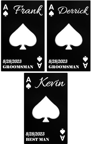 3PCS Personalised Bottle Openers Credit Card Size, Groomsmen Best Man Gifts for Wedding Bachelor Party, Stainless Steel Beer Bottle Opener, Spade A Black