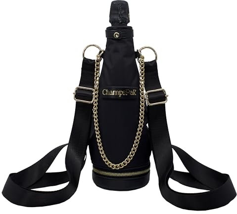 ChampsPak Insulated Champagne and Wine Backpack Cooler Bag - Waterproof, Champagne and Wine Accessories - Black, Wine Cooler, Picnic, Housewarming Gifts,, Black and Gold, Champagne