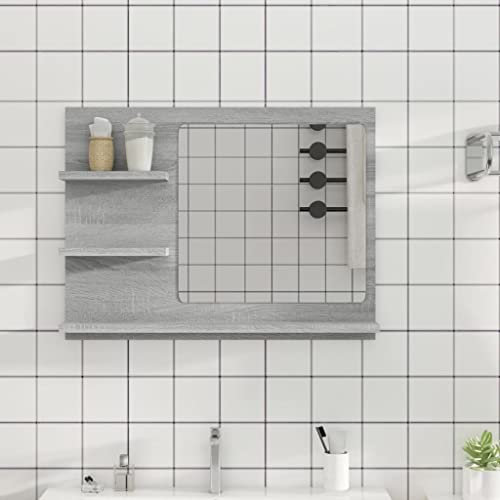 Coavain Miroir de Bain Sonoma Gris 60x10.5x45 cm Bois d'ingénierie Durable et Stable 3 Tablettes avec Beaucoup De Place pour Les Produits De Bain Facile A Nettoyer Ip44 Résistant A l'eau