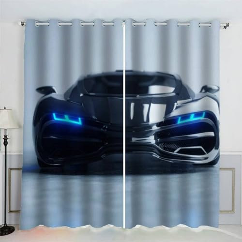MEVASA Auto Gardinen Jugendzimmer Jungen Mädchen 3D Vorhänge Sportwagen Verdunklungsvorhänge Kunst Chic Wohnzimmer Modern Home Dekoration 220 x 215 BxH