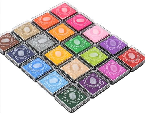 Qinsky Coussins Encreurs,20 Couleurs Coussins Tampons Encreurs Enfant Encre pour Empreinte Doigt Encreurs Multicolore Artisanat Encre Tampon pour Tampon Enfants DIY Caoutchouc Scrapbooking