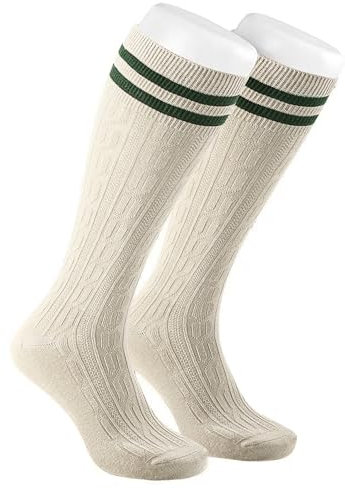 AVAYUU 1 Paar Herren Trachtensocken Lange Kniebundstrümpfe Gestreifte Trachtenstrümpfe Baumwoll Zopf Kniebund Socken Landhausstil Meliert Kniestrümpfe Komfortbund & ohne Naht Gr. 40-46 Weiß
