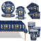 69 P 18th Birthday Tableware Set, Navy Blue and Gold Paper Cups, Plates (7in+9in) and Table Cloth, Dinnerware Decoration for Him/Her 18th Birthday Party