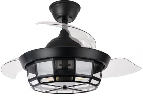 ABRILA-Ventilador DC Tornado Negro | 3xE27 | 91D | 3 Aspas Retráctiles | 6 Velocidades | Control Remoto y Temporizador