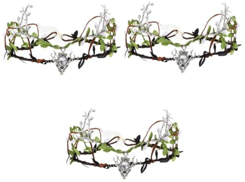 Warmhm 3 Stück Rattan Girlande Blumenkrone Kopfschmuck Kopfband Elfen Stirnband Für Frauen Elfenblatt Krone Haarschmuck Elfen Cosplay Stirnband Halloween Haarband Halloween
