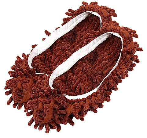 osiuujkw 1 par de zapatos de limpieza de polvo de suelo multifuncionales Unisex, zapatillas coloridas absorbentes de agua, fundas de mopa desmontables para fregar perezosos, Café, borde blanco