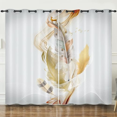 Gardinen Wohnzimmer Goldhirschfedern Vorhänge Polyester Verdunklungsvorhänge Schallschutz Vorhang Waschbar Vorhang Blickdicht Schlafzimmer Gardinen Mit ösen 2 Tabletten 2x75x166cm