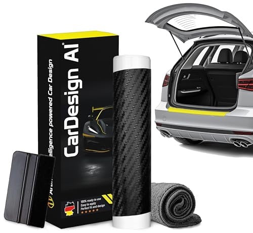 CarDesign AI Ladekantenschutz passend für Opel Grandland X & A 2017-2024 (5-Türer SUV): Set mit passgenauer Lackschutzfolie, Kratzschutz für Kofferraum/Stoßstange Auto (Carbon-Schwarz)