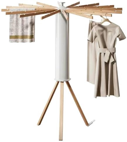 Wakects Clothes Drying Rack, Cypress Wood Folding Clothes Airer Octopus Clothesline Rack Tripod Washing Line with 16 Hanging Bars for Home Indoor Outdoor Max 40kg Capacity