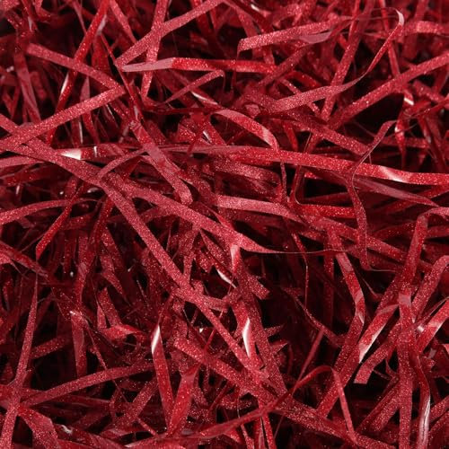 Lyaor 100 Grammi Carta Velina Tagliuzzata Glitterata Decoro Carta Rafia Erba di Pasqua Riempimento per Confezione di Regalo Cestino Riempimento per Compleanno/Matrimonio/San Valentino/Festa (Rosso)