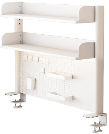 OXBZKMY Clamp On Desk Organizer Shelf, Desk Extender Pegboard Workstation, Computer Desk Accessories, Privacy Panel for Gaming Desk, Black (White, 80cm)