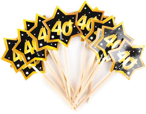 40 Geburtstag Deko Party-Picks schwarz/gold - Originelle Geburtstagsdeko 40 für einen gelungenen 40 Geburtstag Frauen oder Männer - Tiwoca