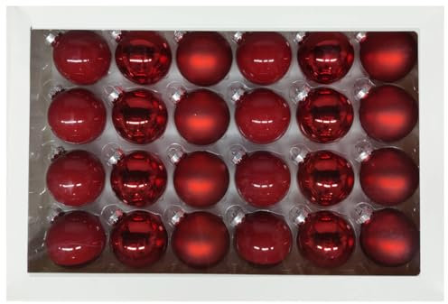 absolove Weihnachtskugeln Glas Rot 6CM, 24er Set Christbaumkugeln, Weihnachtskugeln Ornamente, Weihnachtsbaumkugeln für Christbaumschmuck