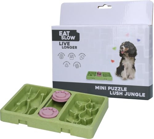Eat Slow Live Longer Mini Puzzle Lush Jungle - 13 x 19 cm - Herausforderndes Hundepuzzle - Hundespielzeug - Belohnung - Intelligenz - Mit Snacks zu füllen - Anti-Schock-Fressnapf