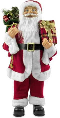 TIENDA EURASIA - Figura Papa Noel Grande con Saco | Medidas 30x60 cm | Poliéster y PP | Multicolor | Decoración Navidad | Adornos