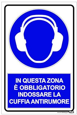 TLDSHOP® - Cartello Segnaletico - ZONA con OBBLIGO DI PROTEZIONI INDIVIDUALI - 20x30cm - Pezzi 1 - Materiale PVC 3mm(FOREX): (OBBLIGO CUFFIE ANTIRUMORE)