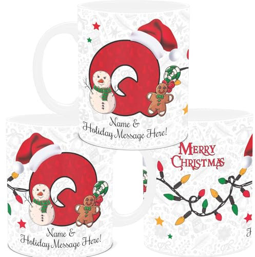 lepni.me Einzigartige Weihnachtstasse mit Initiale Q Personalisierte Monogrammierte Tasse mit Ihrem Namen und Text, Alphabet-Design, Weihnachten Tasse für Männer Frauen, Kinder, 11 oz